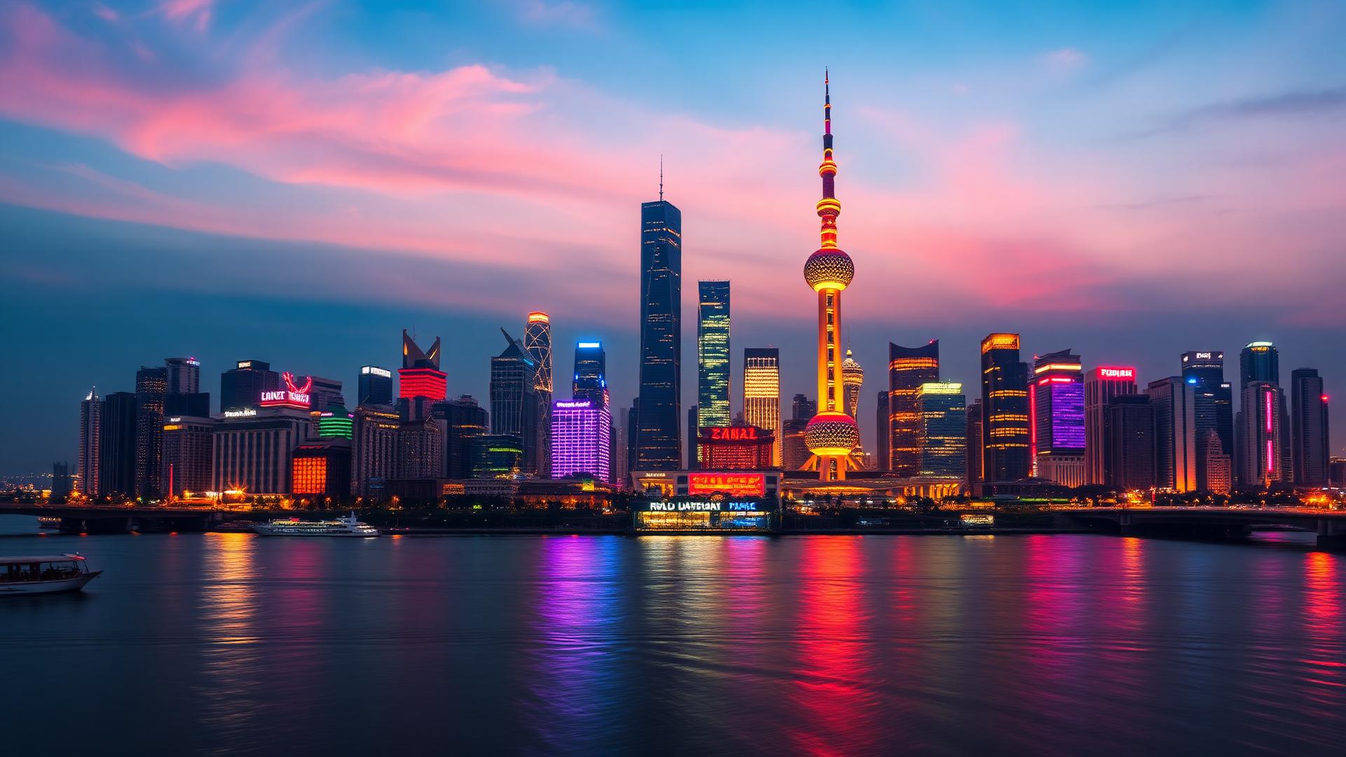 Skyline de Shanghai illuminé la nuit